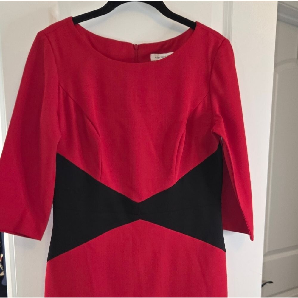 Liz Claiborne Red Black Colorblock Career Dress - Picture 3 of 10